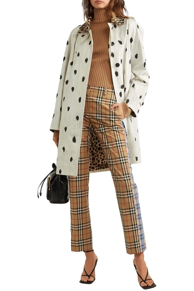 Shop Burberry Animal-print Cotton-twill Trench Coat In White