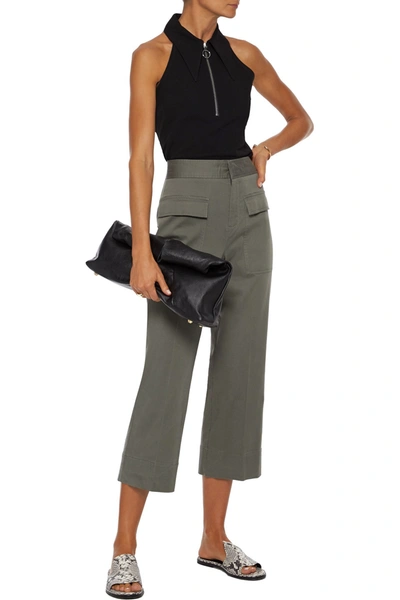 Shop Atm Anthony Thomas Melillo Cropped Brushed Cotton-blend Twill Wide-leg Pants In Army Green