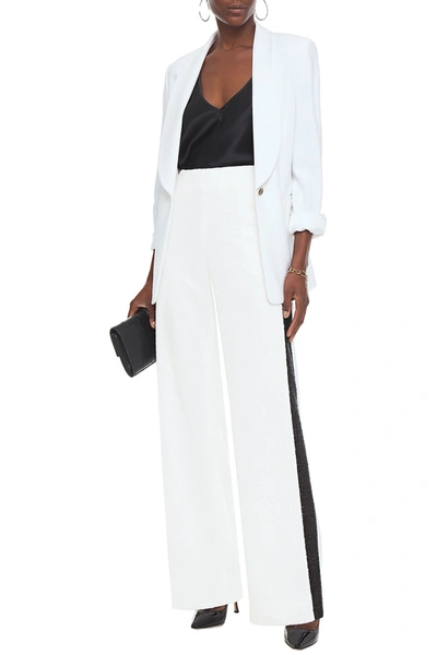 Shop Balmain Sequined Tulle Wide-leg Pants In White