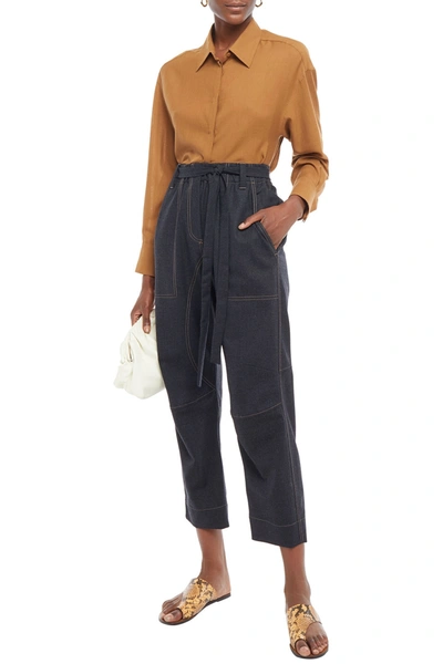 Shop Brunello Cucinelli Cropped Stretch-wool Straight-leg Pants In Black