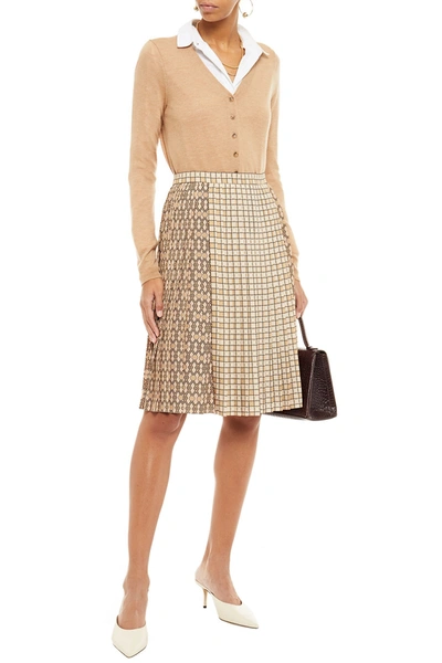 Shop Burberry Pleated Printed Crepe De Chine Skirt In Beige