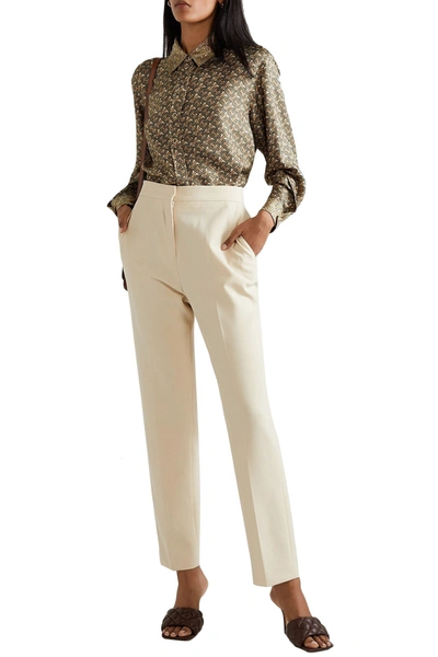 Shop Burberry Stretch-wool Crepe Straight-leg Pants In Ivory