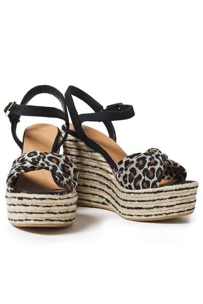 Shop Castaã±er Cotton And Linen-blend Leopard-jacquard And Canvas Wedge Espadrille Sandals In Animal Print