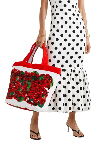 Shop Dolce & Gabbana Escape Portofino Floral-print Cotton-blend Terry Tote In Red