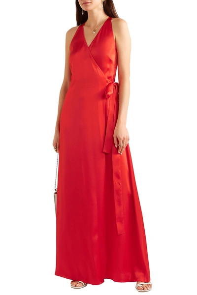 Shop Diane Von Furstenberg Paola Satin Wrap Gown In Tomato Red