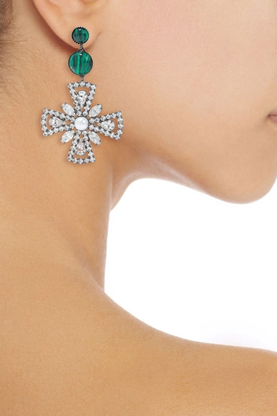 Shop Elizabeth Cole Poppy Hematite-plated, Swarovski Crystal And Stone Earrings In Silver