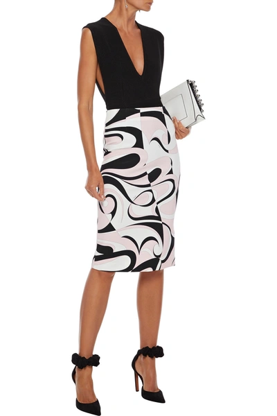 Shop Emilio Pucci Printed Stretch-cady Pencil Skirt In Pastel Pink