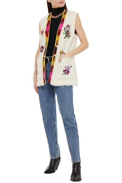Shop Etro Frayed Embellished Silk Vest In Ecru