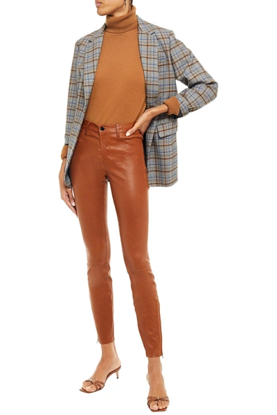 Shop J Brand Stretch-leather Skinny Pants In Tan