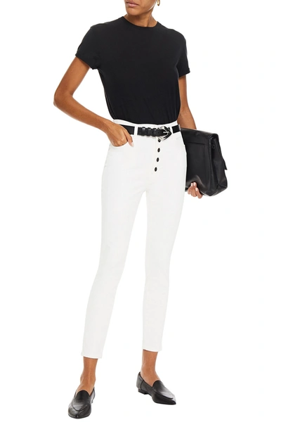 Shop J Brand Lillie Cropped Coated High-rise Skinny Jeans In Off-white
