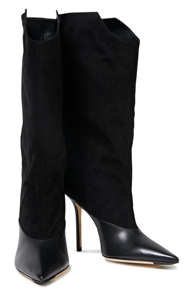 Shop Jimmy Choo Bryndis 100 Leather And Suede Knee Boots In Black