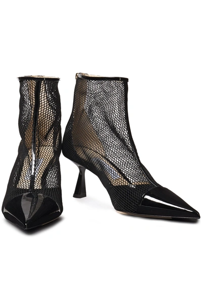 Shop Jimmy Choo Kix 65 Mesh And Patent-leather Ankle Boots In Black