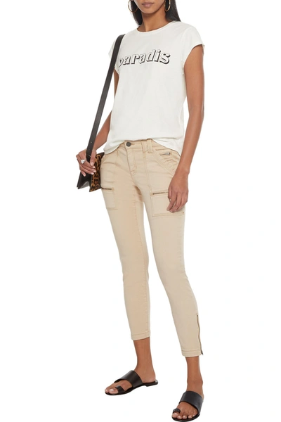 Shop Joie Park Moto-style Cropped Cotton-blend Twill Skinny Pants In Beige
