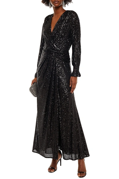 Shop Jonathan Simkhai Wrap-effect Sequin-embellished Stretch-tulle Gown In Black