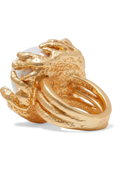Shop Kenneth Jay Lane Gold-tone Faux Pearl Ring In White