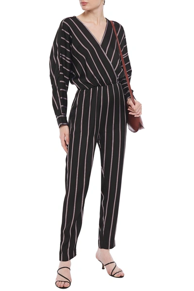 Shop Maje Pandomi Wrap-effect Striped Woven Jumpsuit In Black