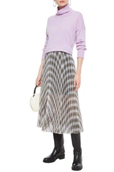 Shop Maje Junga Pleated Checked Georgette Midi Skirt In Off-white