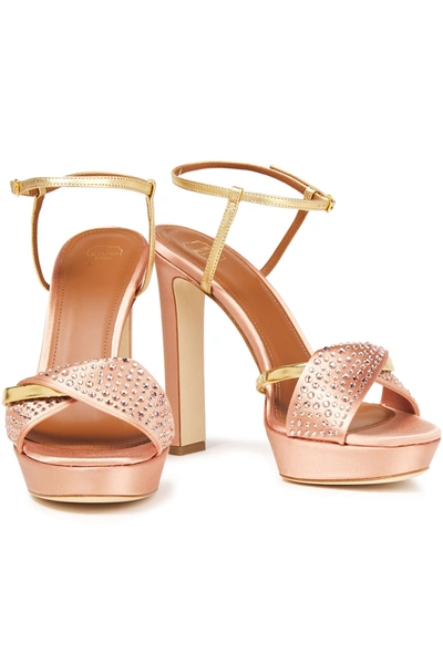 Shop Malone Souliers Lauren Crystal-embellished Satin Platform Sandals In Blush