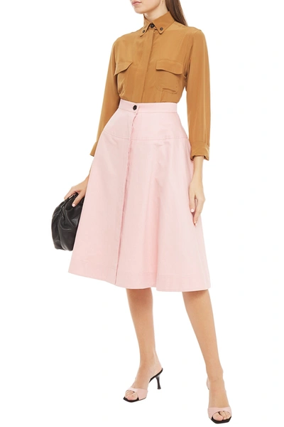 Shop Marni Cotton And Linen-blend Drill Midi Skirt In Pink