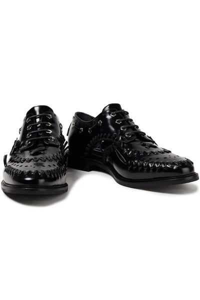 Shop Mcq By Alexander Mcqueen Implode Cutout Whipstitched Glossed-leather Brogues In Black