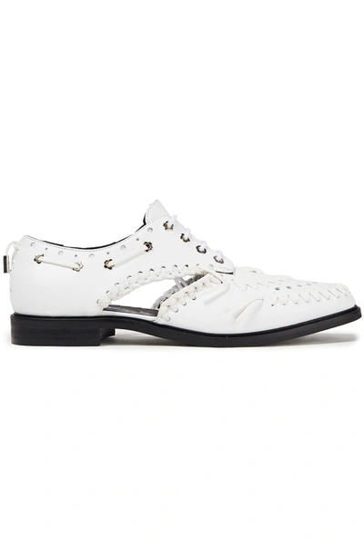 Shop Mcq By Alexander Mcqueen Skelter Cutout Whipstitched Leather Brogues In White