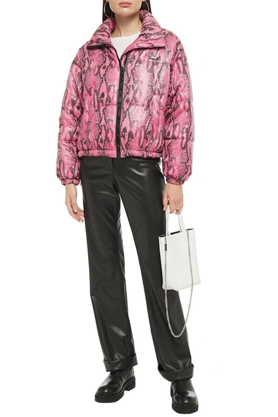 Shop Msgm Quilted Faux Snake-effect Leather Jacket In Pink