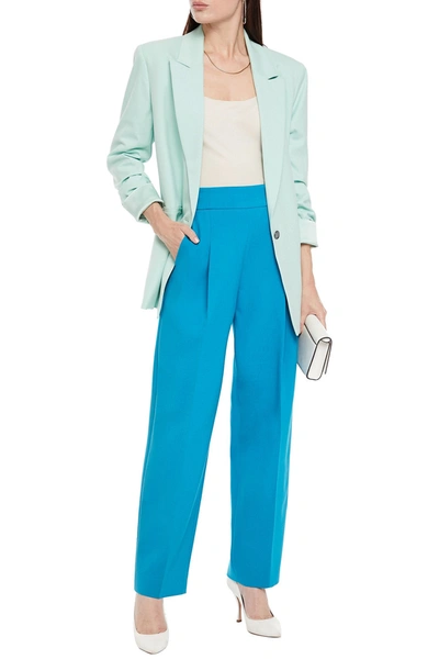 Shop Oscar De La Renta Wool-blend Crepe Straight-leg Pants In Turquoise