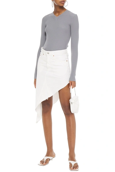 Shop Mm6 Maison Margiela Asymmetric Frayed Denim Skirt In White