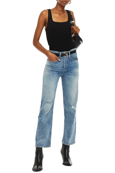 Shop Rag & Bone Distressed Faded High-rise Straight-leg Jeans In Light Denim