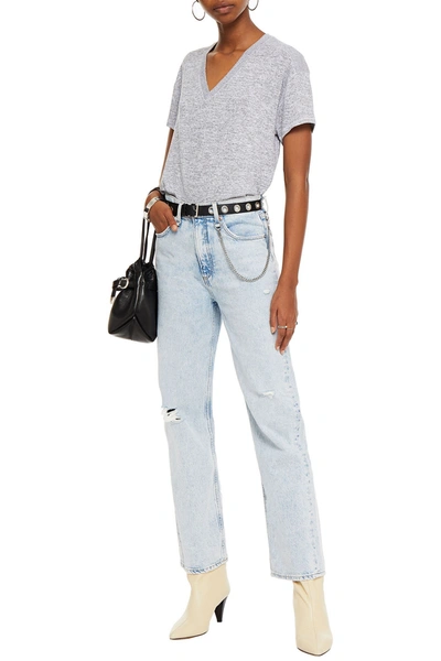 Shop Rag & Bone Ruth Chain-embellished Distressed High-rise Straight-leg Jeans In Light Denim