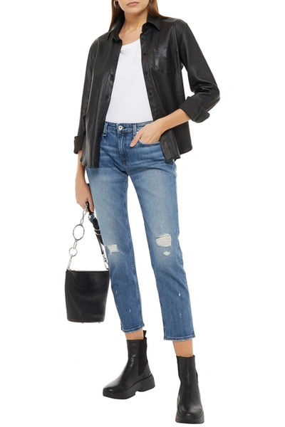 Shop Rag & Bone Dre Cropped Distressed Mid-rise Boyfriend Jeans In Mid Denim