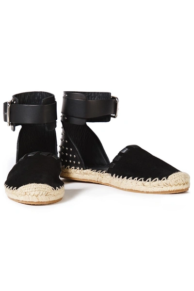 Shop Redv Studded Leather And Suede Espadrilles In Black