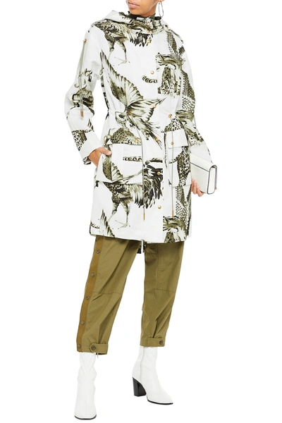 Shop Roberto Cavalli Printed Cotton-blend Faille Hooded Parka In White