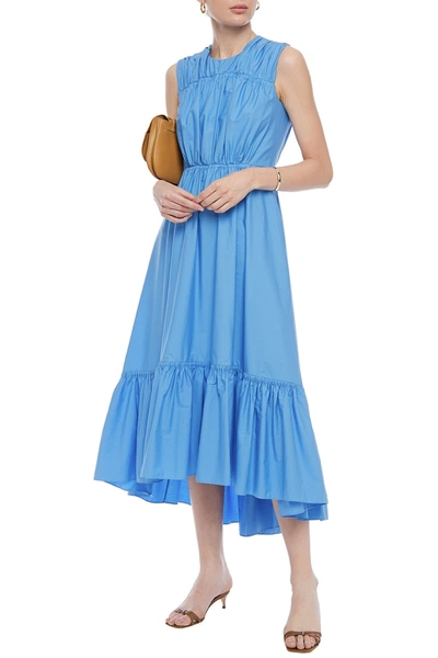 Shop Roksanda Gathered Cotton-poplin Midi Dress In Light Blue