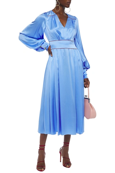 Shop Roksanda Teruko Pleated Silk-satin Midi Dress In Light Blue