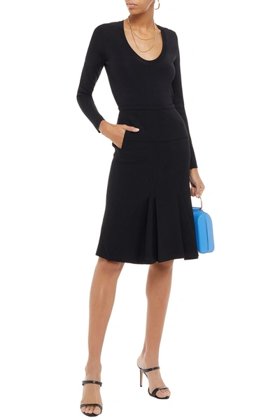 Shop Roland Mouret Pleated Wool-crepe Skirt In Black