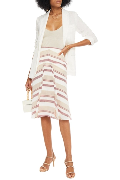 Shop Roland Mouret Beaufort Pleated Striped Jacquard Skirt In Ecru