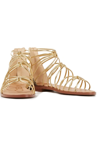 Shop Sam Edelman Emi Knotted Metallic And Snake-effect Leather Sandals In Gold