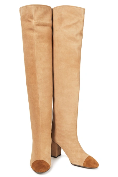 Shop Stuart Weitzman Two-tone Suede Over-the-knee Boots In Brown