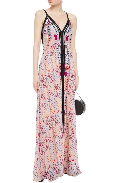 Shop Temperley London Rosy Embroidered Tulle And Printed Georgette Maxi Dress In Pastel Pink