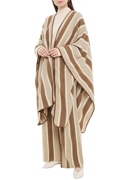 Shop The Row Merlyn Striped Cashmere And Silk-blend Cape In Brown