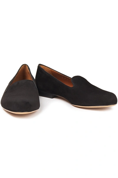 Shop Valentino Grosgrain-trimmed Suede Loafers In Black