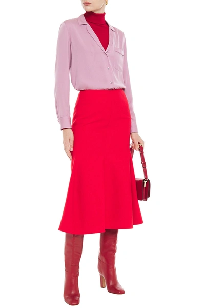 Shop Victoria Beckham Fluted Crepe Midi Skirt In Red