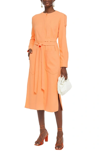 Shop Tibi Belted Crepe Midi Dress In Pastel Orange