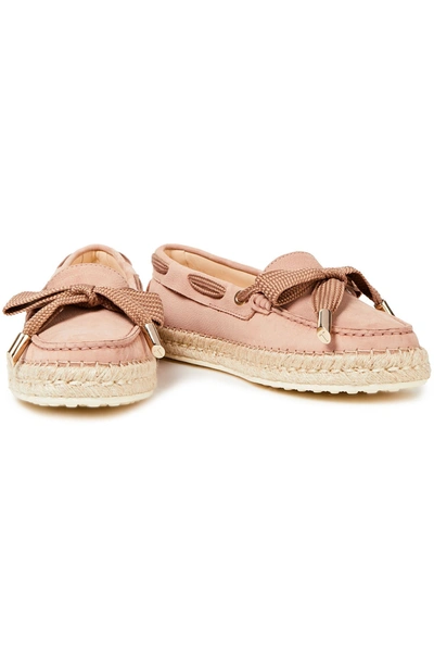 Shop Tod's Bow-detailed Suede Loafers In Antique Rose