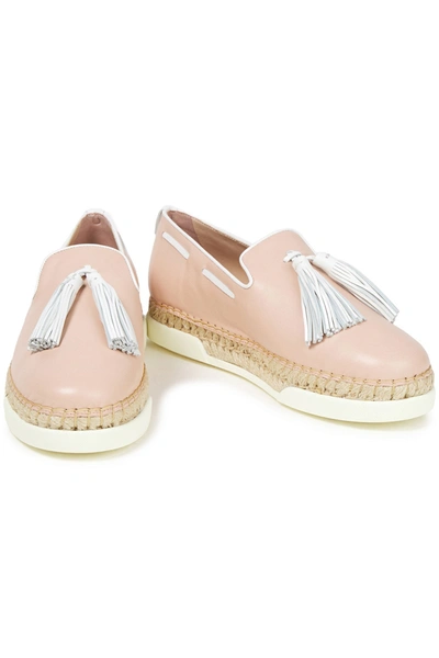 Shop Tod's Tasseled Leather Espadrilles In Baby Pink