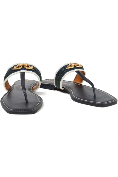 Shop Tory Burch Jessa Embellished Grosgrain And Leather Sandals In Navy