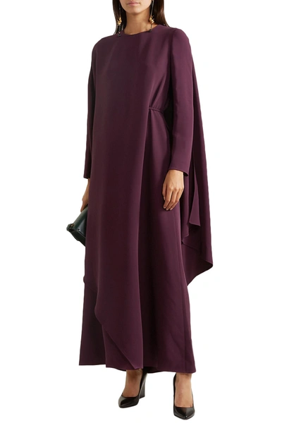 Shop Valentino Cape-effect Asymmetric Silk-cady Gown In Purple