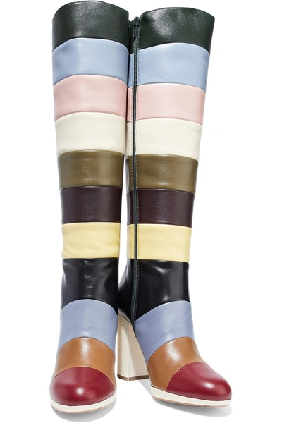 Shop Valentino Striped Leather Boots In Black