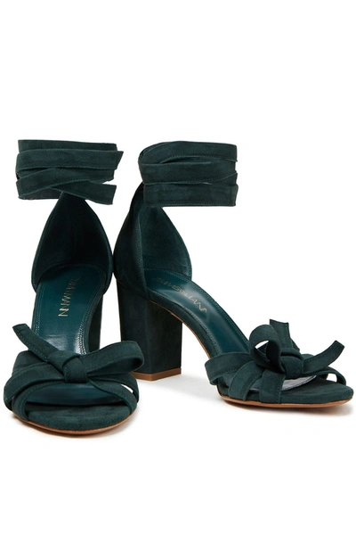 Shop Zimmermann Bow-detailed Suede Sandals In Forest Green